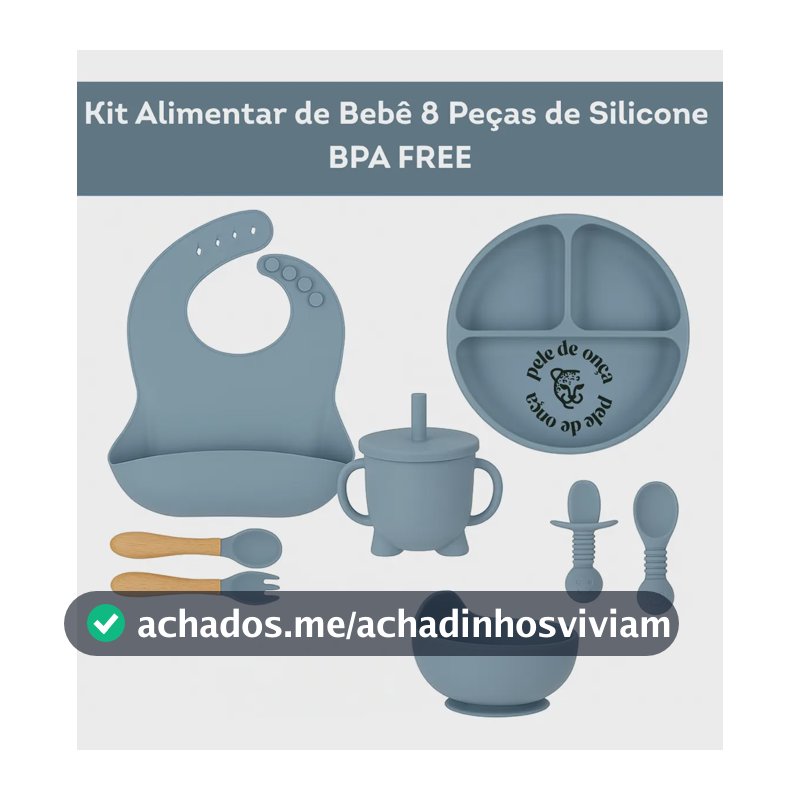 Kit Alimentar Bebê 8 Un Copo Prato Babador Silicone Bpa Free Cor Azul