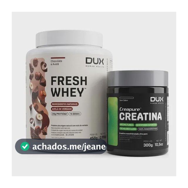 Kit Dux Fresh Whey Choc Belga Avelã 450g + Creatina Creapure Choc Belga E Avelã