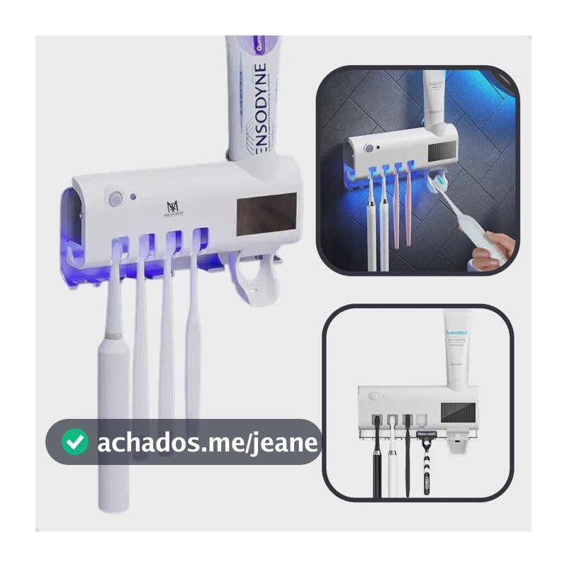 Suporte Para Escova de Dentes 3 em 1 Com Dispenser e Esterilizador UV Solar Para 4 Escovas