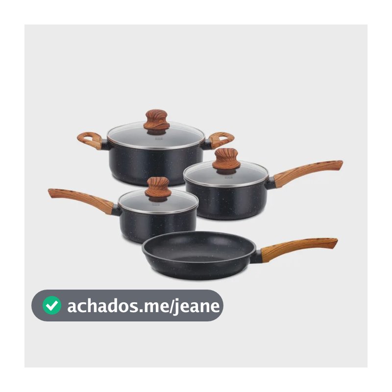 Jogo De Panelas Indução Antiaderente 4 Peças Revestimento Cerâmico Alumínio fundo triplo Preto