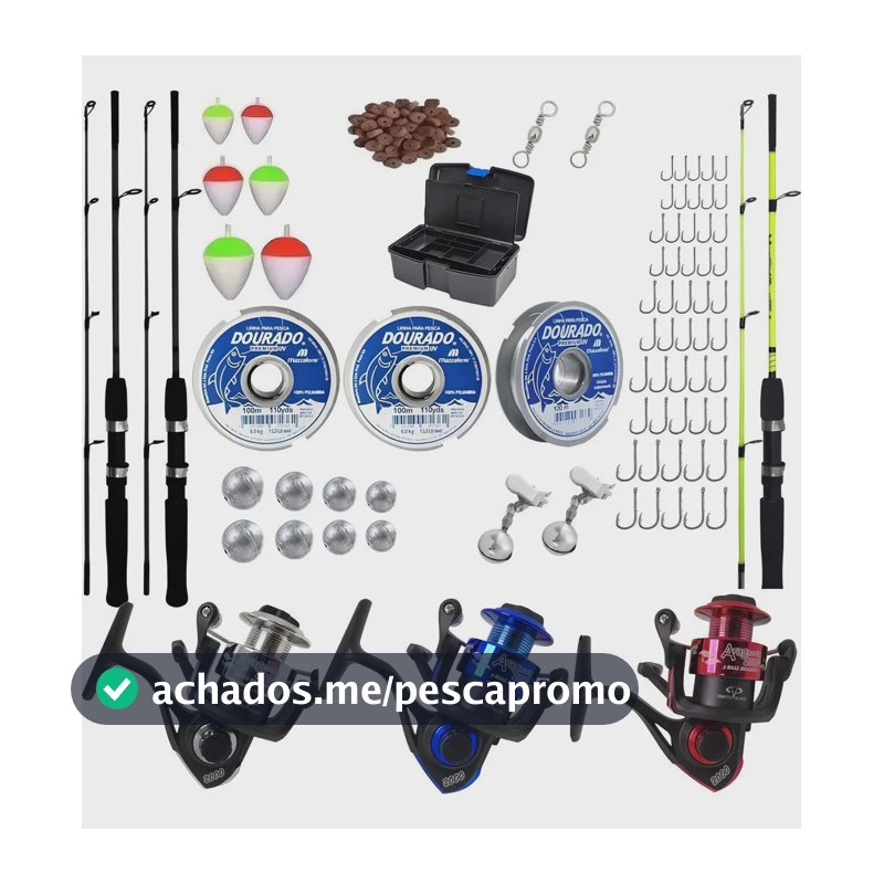 Kit Pesca Molinete 3 Rolamento Vara 1,20m Maleta Acessórios