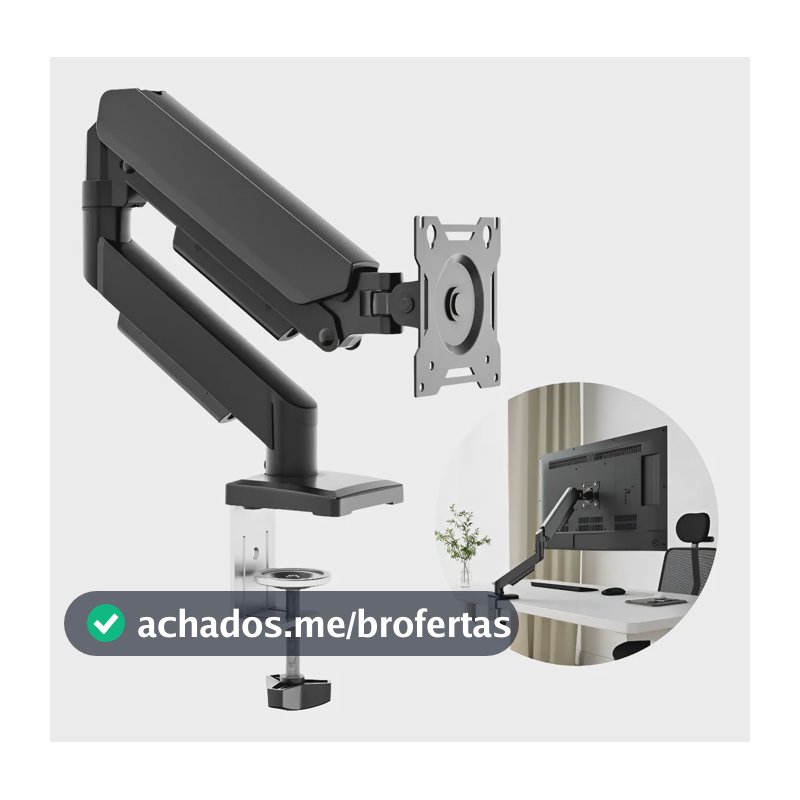Suporte Para Monitores Articulado De Mesa Pistão A Gás 13-32 Preto Com Pintura Eletrostástica