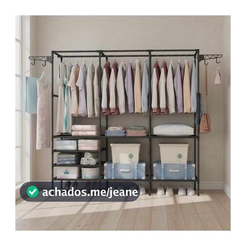 Arara Cabideiro Closet Roupas Sapateira Cabides Triplo Preto