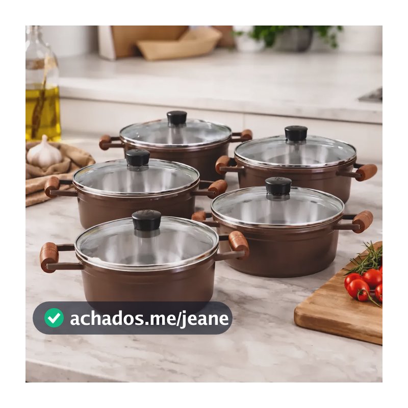 Jogo De Panelas Caçarola Cava 5 Pçs Tampa De Vidro Chocolate Chocolate