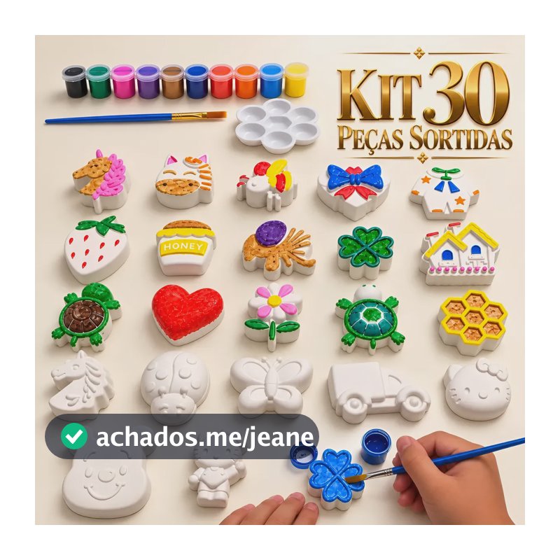 Kit 30pc Gesso Pintura Infantil Guache Pincel Godê Variadas Branco