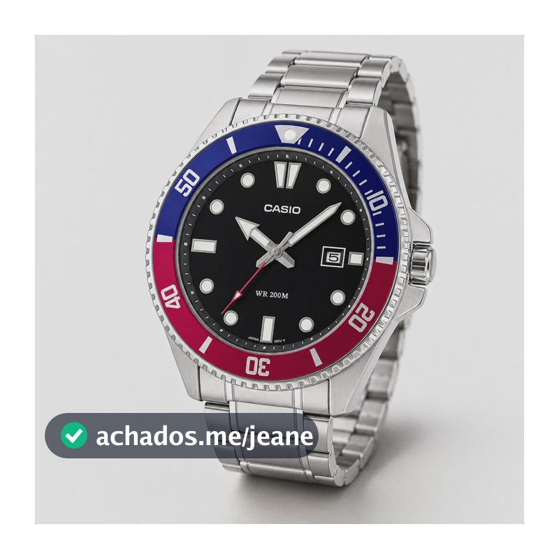 Relógio Casio Masculino Aço Prova D'água Mdv-107d-1a3vdf Prateado Vermelho E Azul Preto