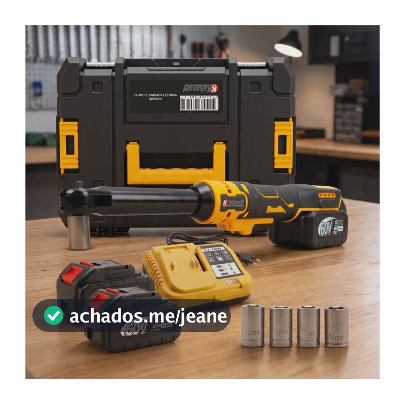 Chave Catraca Elétrica 60v 3/8 50nm 2 Baterias + 4 Soquetes Amarelo 60 0