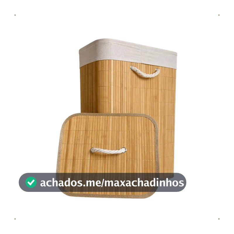 Cesto de Roupa Bambu Retangular de 72L com Tampa e Forro de Linho