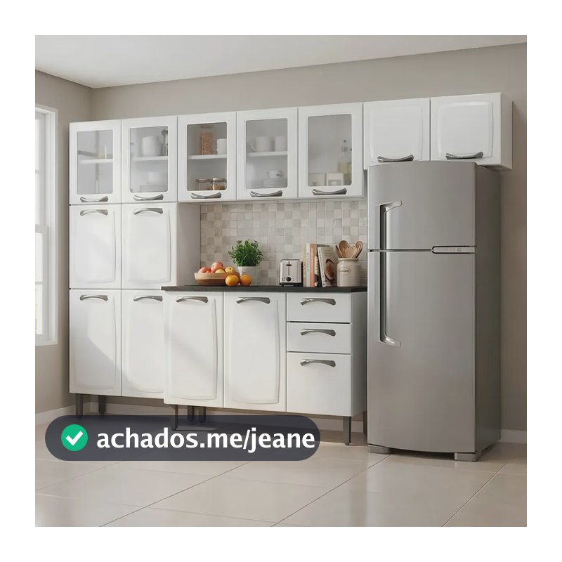 Cozinha Modulada Compacta Em Aço 4 Peças 14 Portas Branco