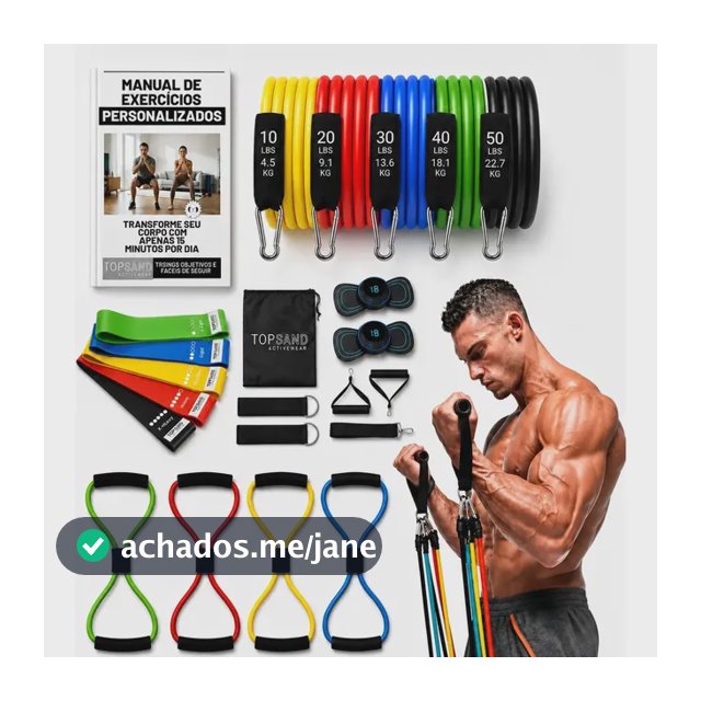 Kit 20 Itens Esportivos Para Treino Em Casa Academia Fitness Funcional Com Elásticos Extensor Puxadores Massageador Faixas Elásticas Mini Band P/ Exercícios Ginástica Fisioterapia Topsand Activewear