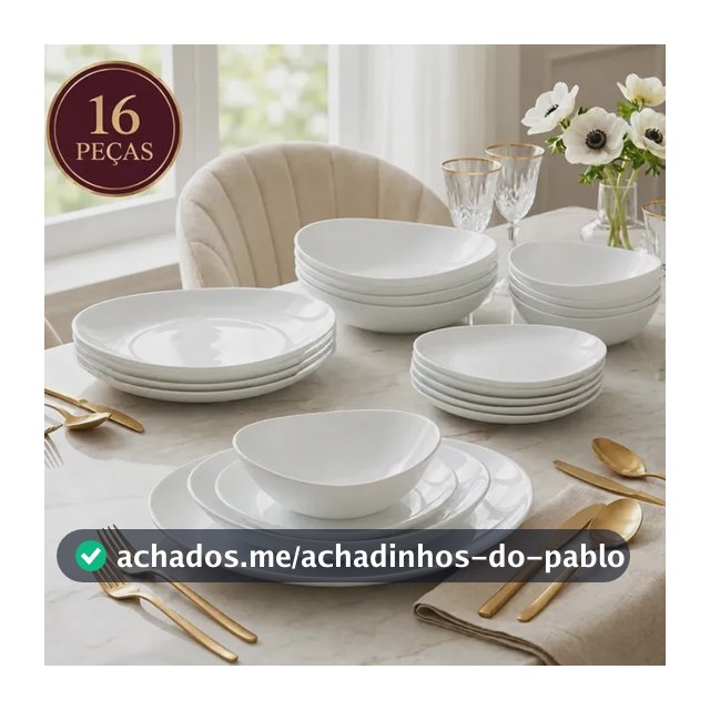 Aparelho Jogo Kit De Jantar 16 Peças Opalino Branco Pratos E Bowl Mesa Moderno Côncavo Resistente Sólar
