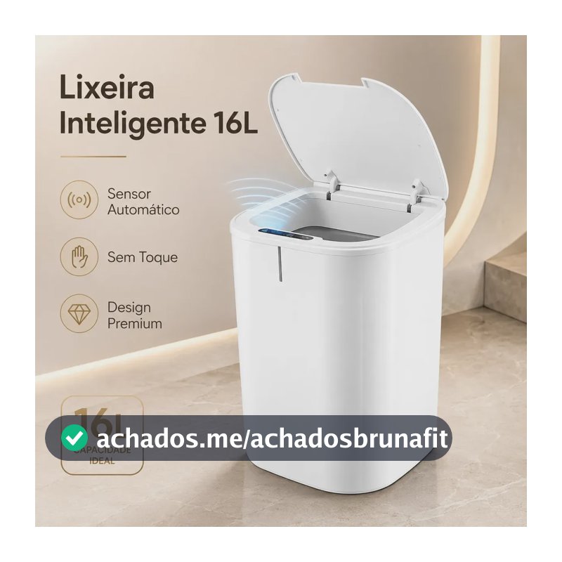 Lixeira Inteligente 16l Com Sensor Automático E Tampa Touch Branco
