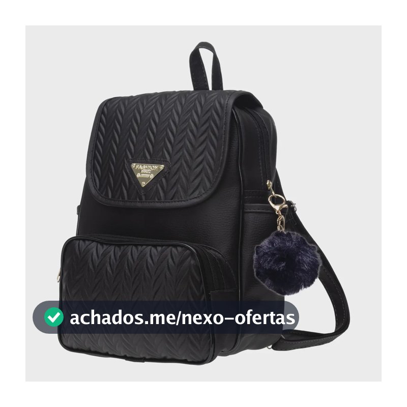 Mochila Feminina Bolsa Escolar Reforçada Trabalho C/ Pompom Preto Estampado