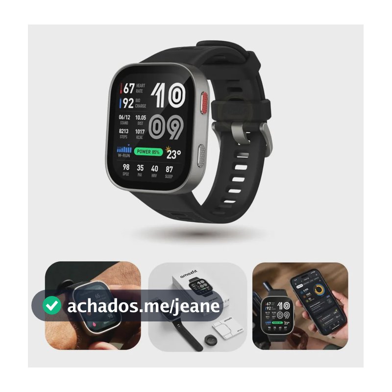 Smartwatch Amazfit Bip Max Tela Amoled Silver Black 2.01 Prateado Lisa Preto