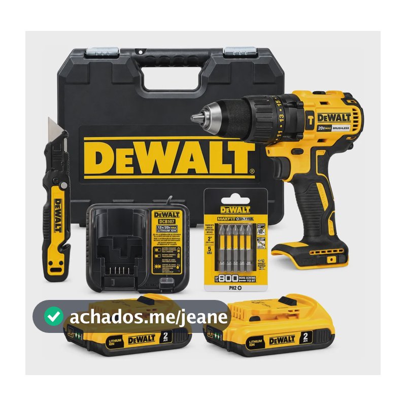 Parafusadeira De Impacto 20v Dcd7781d2 + Brindes Dewalt Amarelo E Preto 20