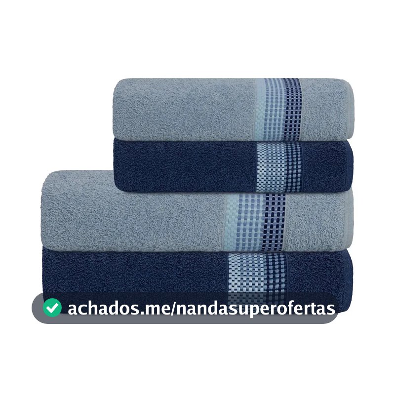 Jogo De Banho E Rosto 4 Pçs Algodão Venus Select Camesa Lisa Marinho Com Azul Claro
