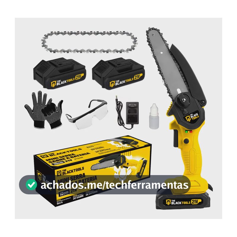 Kit Motosserra Elétrica Portátil 6 Pol 2 Baterias 21v Recarregável Bivolt Bts-200 The Black Tools