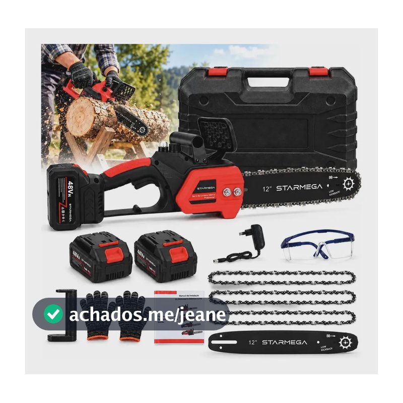 Motosserra Elétrica 12 Polegadas A Bateria Sem Fio Para Poda Vermelho 127/220v