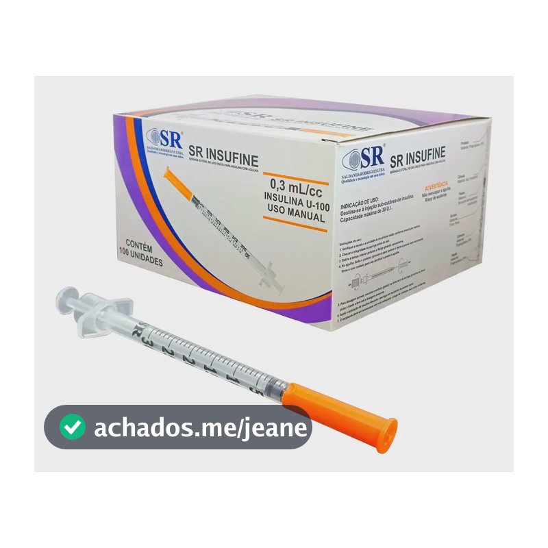 Kit 100un Seringa Insulina 0,3ml 6x0,25mm Agulha Fixa 31g Sr