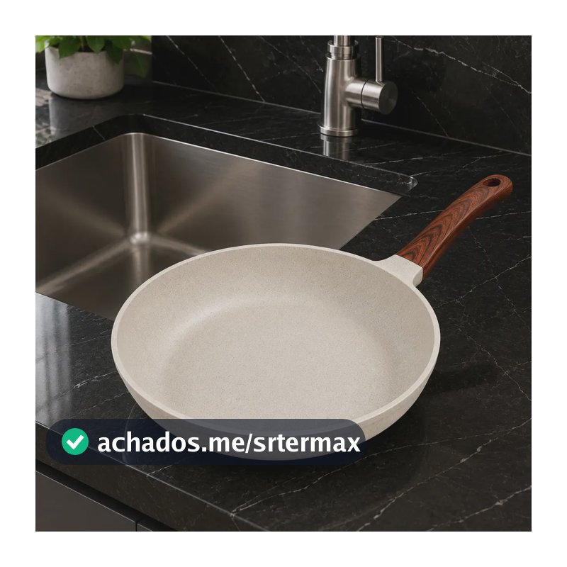 Frigideira Cerâmica Antiaderente 24cm Indução Cooktop Fogão a Gás Não Gruda Sem Óleo Cor Creme