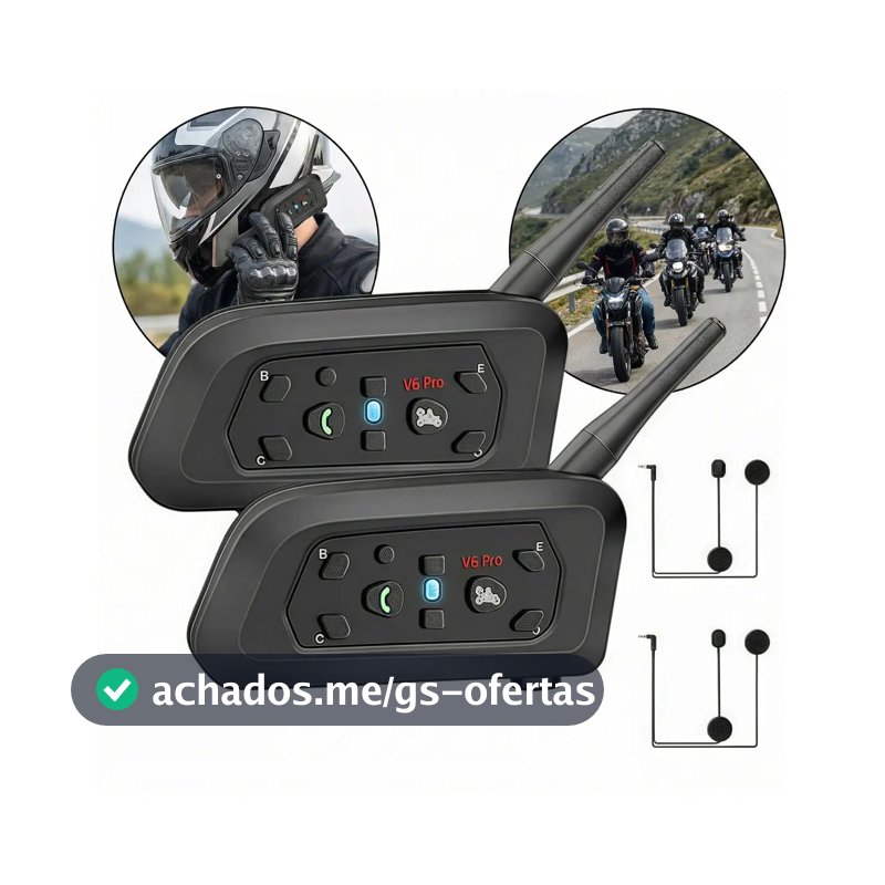 Intercomunicador YONJOOZ V6 PLUS Bluetooth para Capacete, à Prova d'Água, com Cancelamento de Ruído e Alcance de 1.2 km