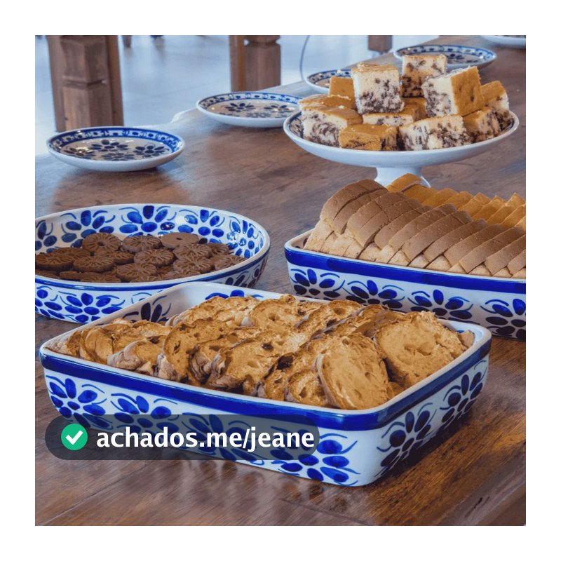 Travessa Forno Retangular Porcelana Grande Assadeira Tigela Azul