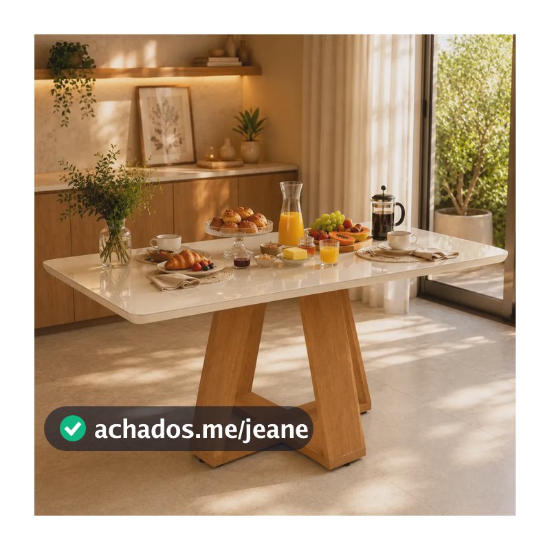 Mesa De Jantar Luxo 6 Lugares Tampo Mdf Com Vidro Resistente Off White