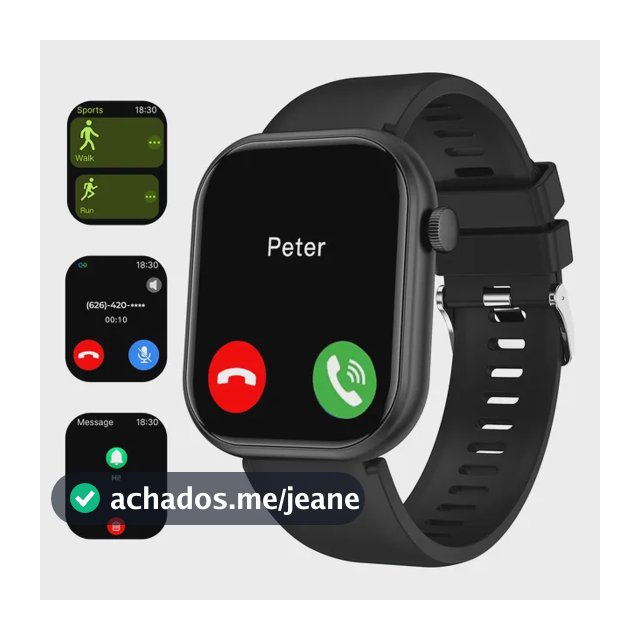 Smartwatch Chamadas Bluetooth Esportivo Unissex Preto