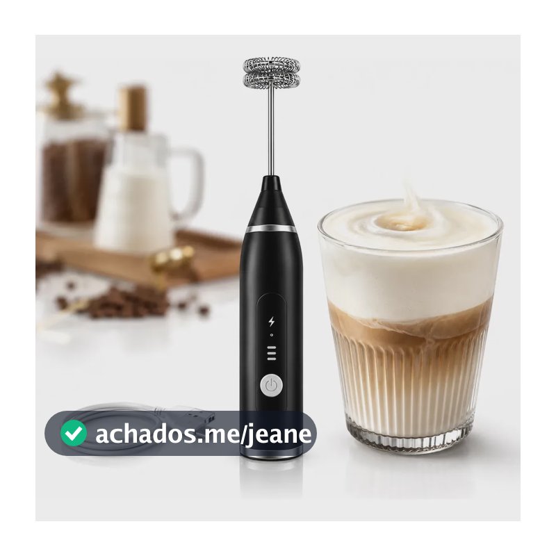 Mini Mixer Elétrico Portátil Recarregável USB, com 3 Velocidades e Batedor Duplo para Café e Leite