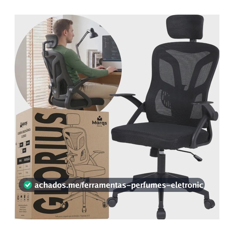 Cadeira De Escritorio Ergonomica Nr17 Glorious Marqs Home Giratoria Resistente Reforçada 180kg Confortavel Reuniao Mesh Preta