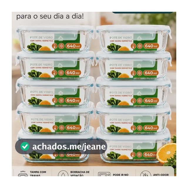 Kit 10 Potes Herméticos De Vidro 640ml Haushop Tampa Vedação Firme Para Geladeira E Despensa Organização Da Cozinha