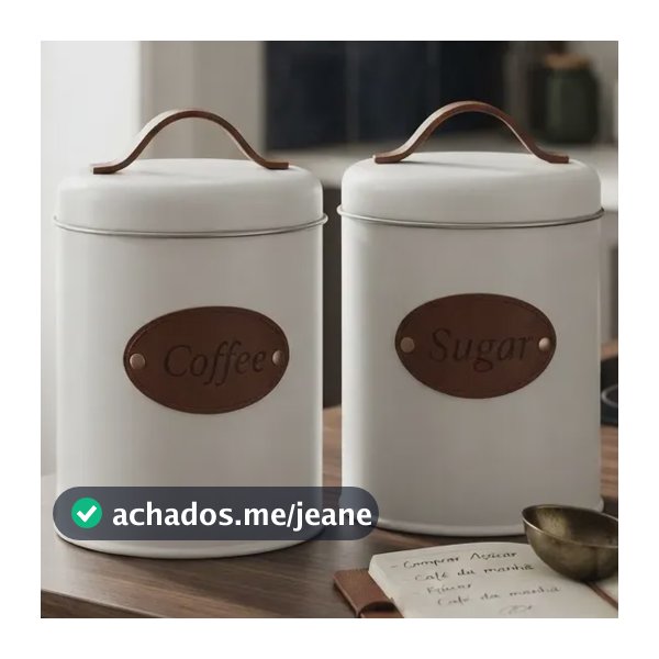 Kit Porta Mantimento Coffee Sugar Decoração Metal Couro Lata Kit Café E Açúcar Com Alça