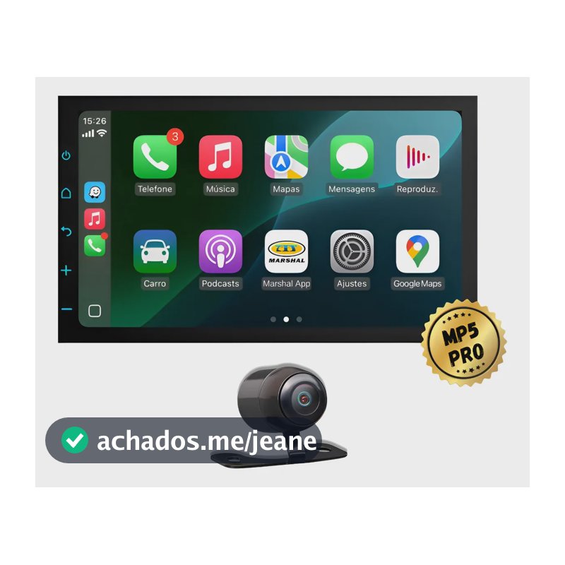 Central Multimidia Mp5 Pro+ 7' Carplay Android Auto + Câmera Preto