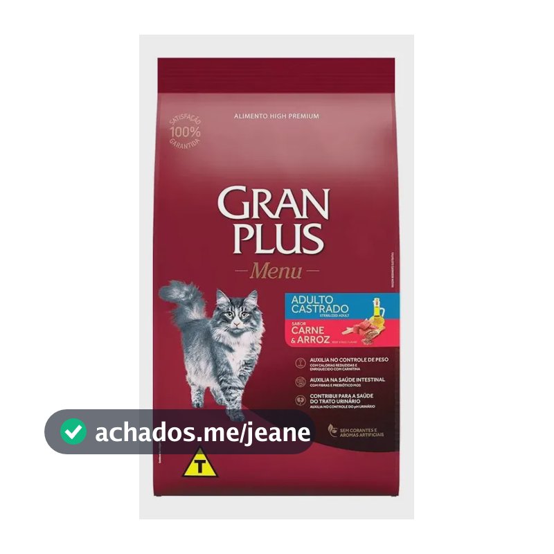 Alimento Gran Plus Menu Castrados para gato adulto sabor carne y arroz de 10.1 kg