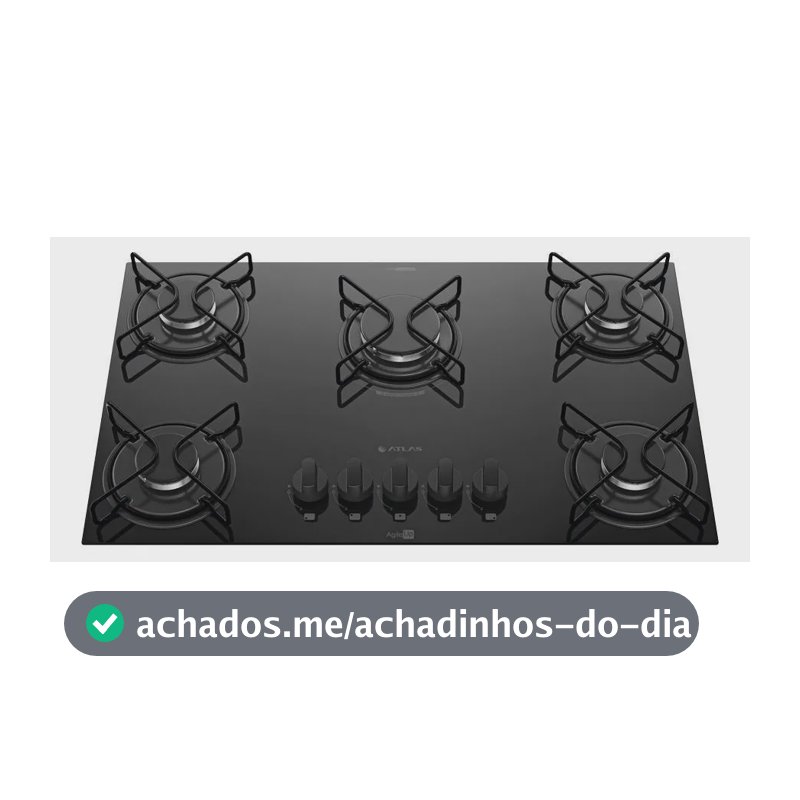 Cooktop 5 Bocas Atlas Agile Up com Mesa De Vidro A Gás Preto Bivolt