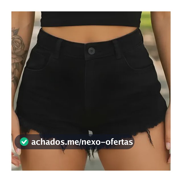 Shorts Jeans Preto Feminino Cintura Alta Desfiado St07