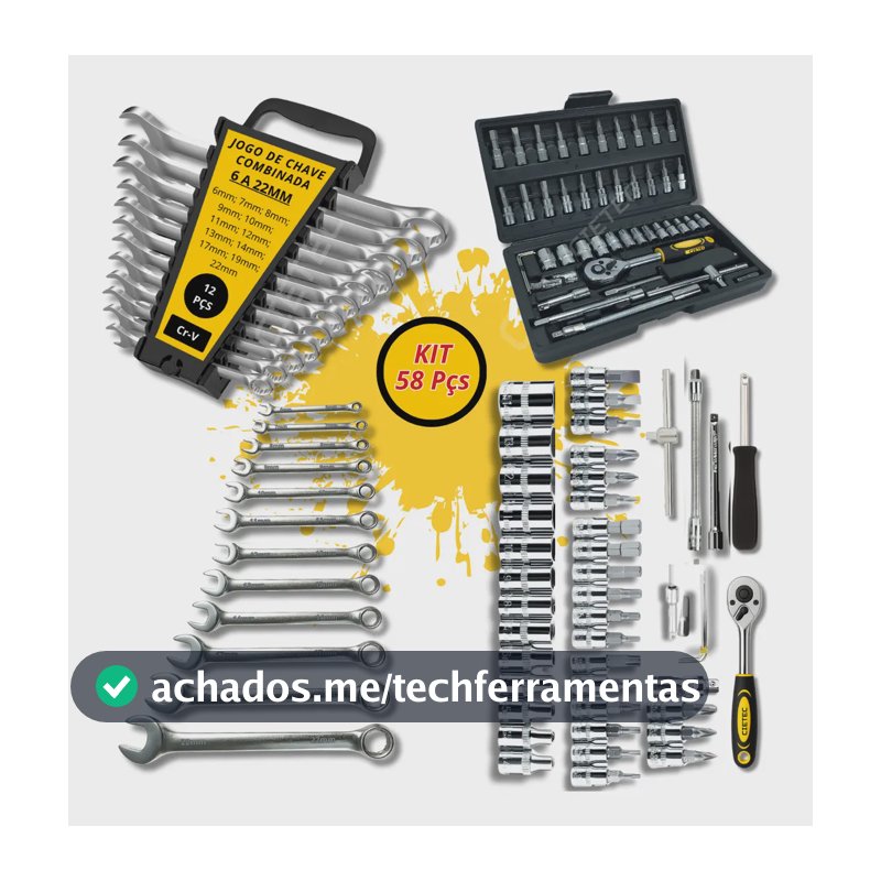 Jogo Chaves Combinadas Kit Ferramentas Soquete Catraca Chave De Boca Combinada 58 Peças Crv Cietec