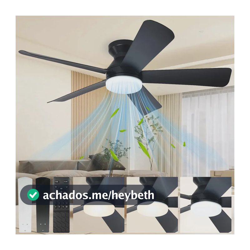 Ventilador de Teto 42" Com Luz LED, 5 Pás, Motor Silencioso e Controle Remoto Para Sala ou Quarto
