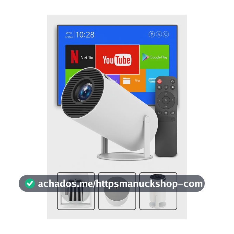 Mini Projetor Davely HY300 4K Android com Wi-Fi e Bluetooth Portátil Cinema Em Casa Imagem Nítida Controle Remoto Tela Grande Para Filmes Jogos Aulas Apresentações Alto Falante