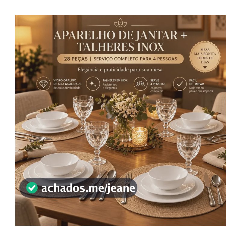 Jogo de Jantar Nhame Completo Para 4 Pessoas com 28 Peças em Opalina Branca