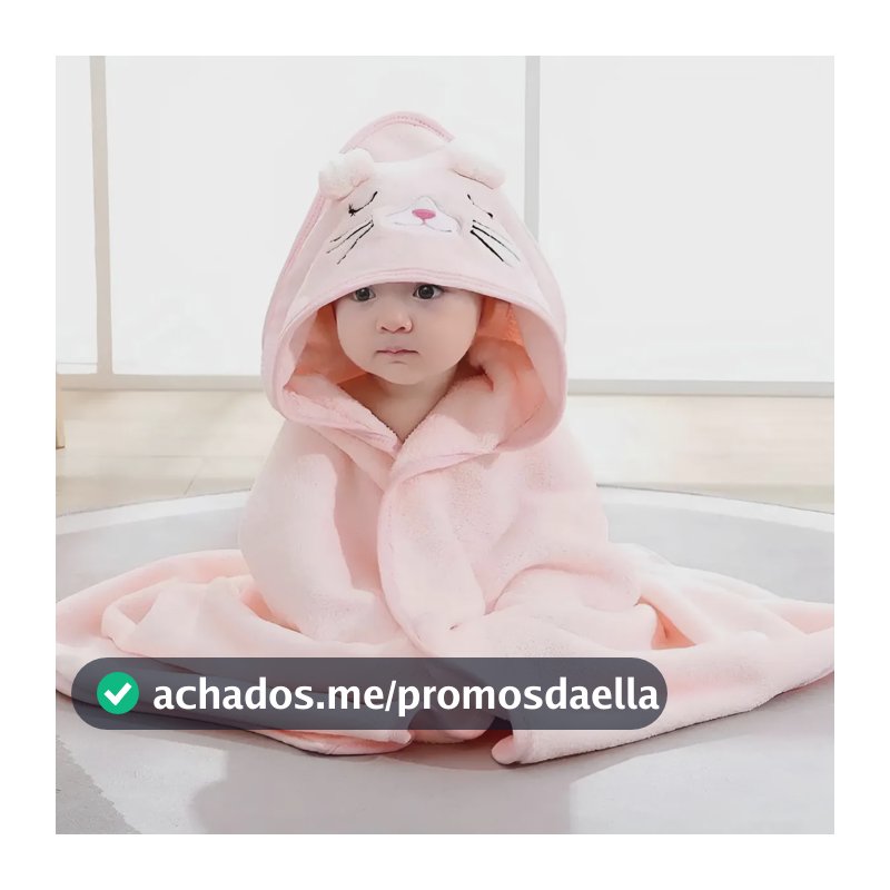 Toalha Bebe Infantil Macia Com Capuz Grande Forrada Durável Cor Rosa