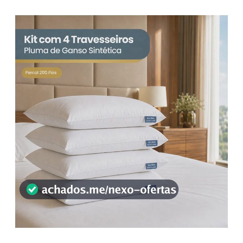 Kit 4 Travesseiro De Pluma De Ganso Sintética Super Macio Premium Antialérgico Conforto Extra Hotel Luxo - Cor Branco