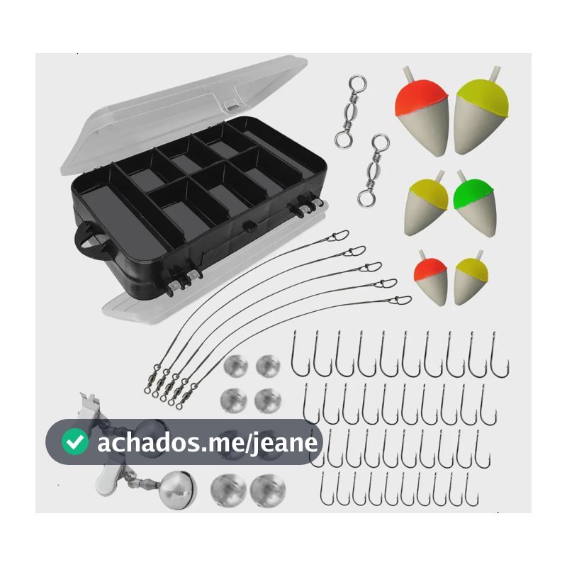 Kit Pesca Esportiva Estojo Anzol Girador Empate - 64 Itens