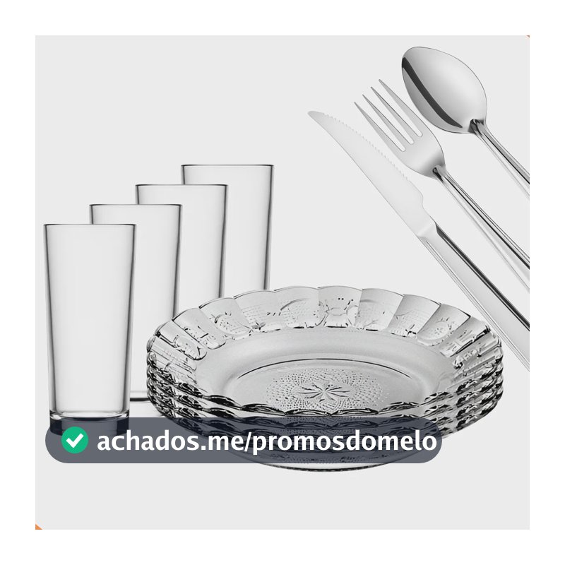 Aparelho De Jantar 20 Peças - Pratos + Copos + Talheres Inox Transparente