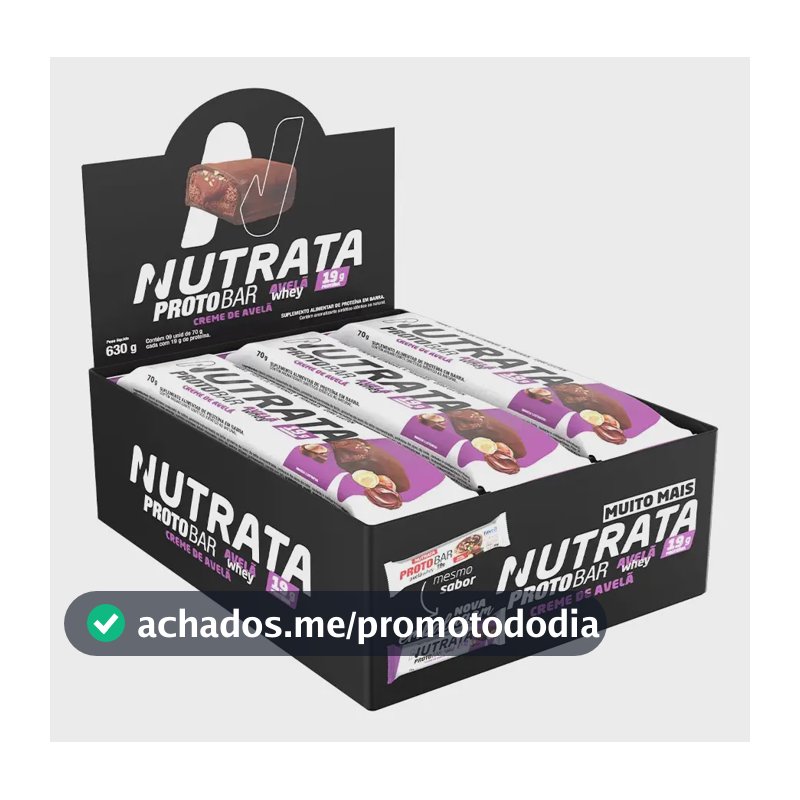 Protobar Whey 70g Display com 9 un Creme de Avelã Nutrata Validade 30/09