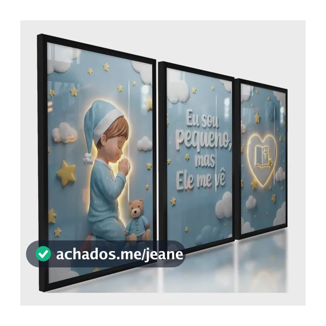 Quadro Para Quarto Menino Infantil Gospel Cristão Kit 122x60