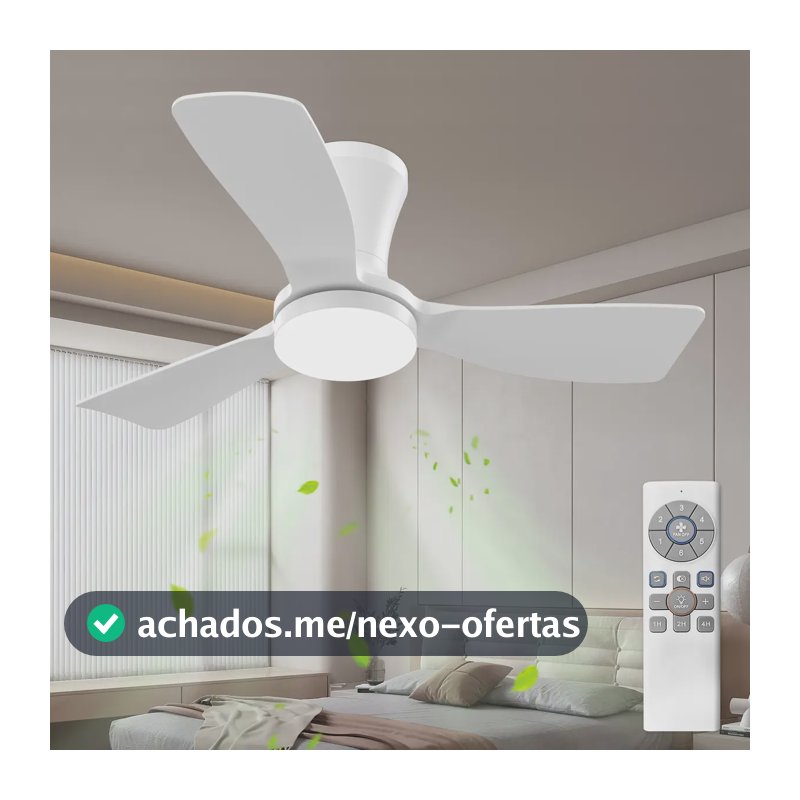 Ventilador de Teto Moderno 36" com Luz LED e Controle Remoto, Reversível, 3cct, Dimerizável, Silencioso, Para Quarto, Uso Interno/externo