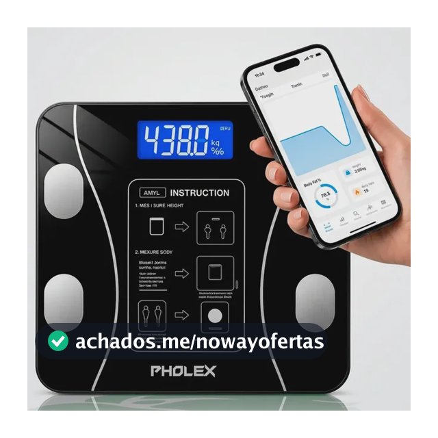 Balança Digital Corporal Bioimpedância Pholex Com Aplicativo Bluetooth Android e iOS Vidro Temperado Alta Capacidade Balança Academia Personal Banheiro Homologada Anatel