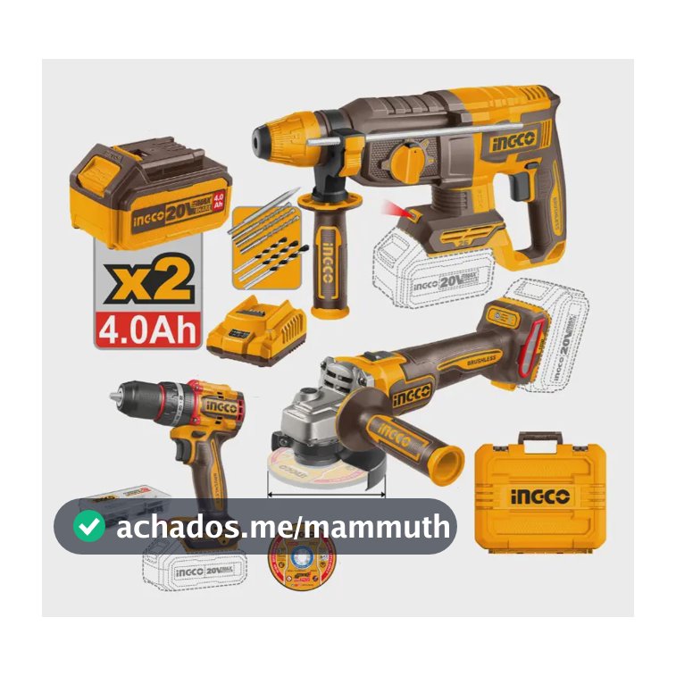 Combo Parafusadeira+esmerilhadeira+martelete+2x 4ah Ingco