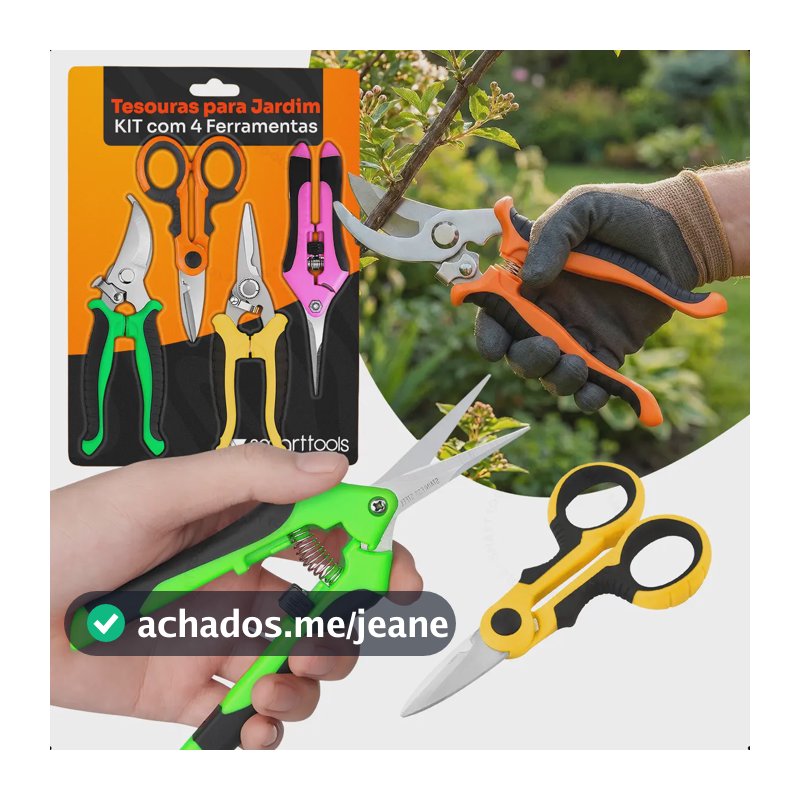 Kit 4 Tesouras Alicate De Jardinagem Aço Inox Poda De Galhos Flores Frutas Horta Bonsai Suculentas 4 Em 1 Trava De Segurança Cabos Ergonômicos - Marca: Smart Tools